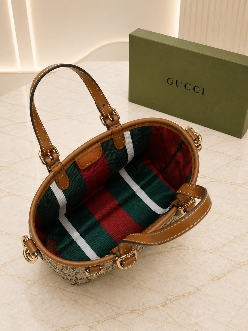Gucci GG Supreme Canvas Mini Carryall in Beige Brown - Picture 9 of 9
